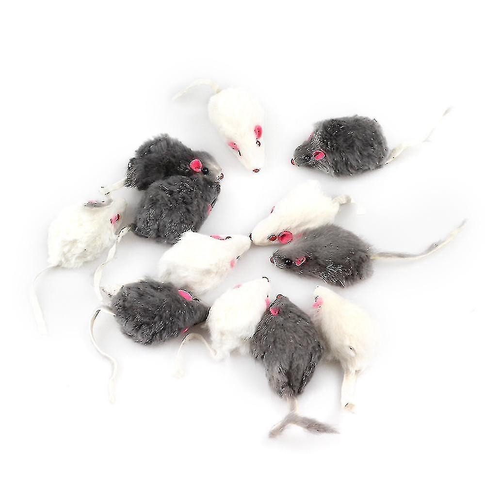 12pcs Mouse Pet Toys Long-haired Tail Mice Sound Rattling Soft Real Rabbit Fur Sound Squeaky Toy