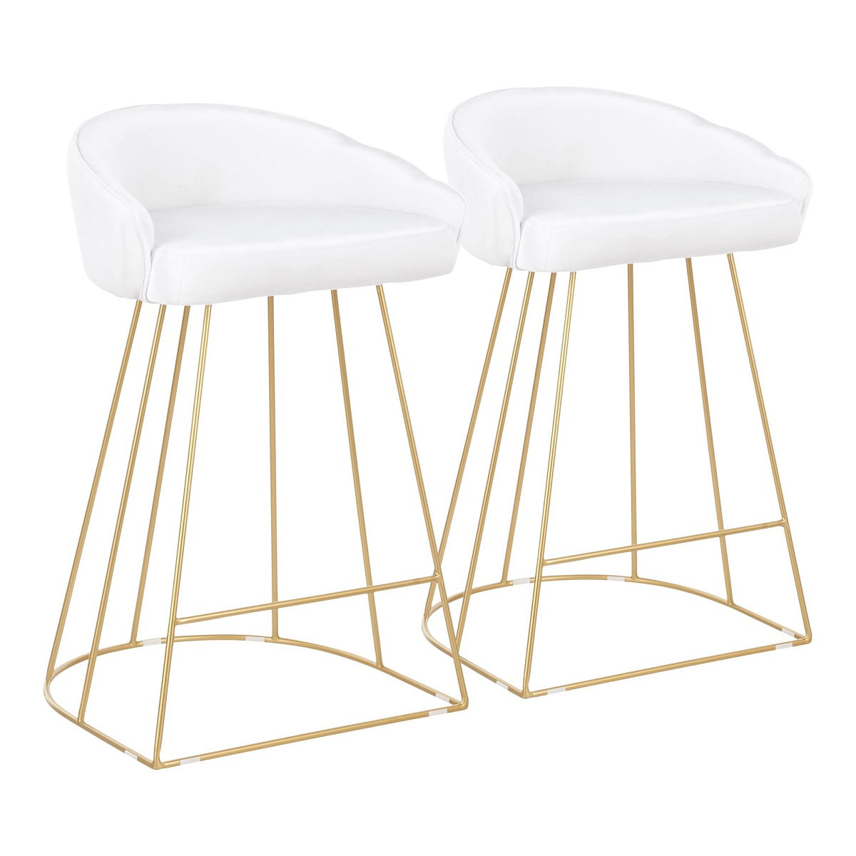 Set of 2 Gold Accent White Velvet Upholstered Metal Indoor Bar Stools 31