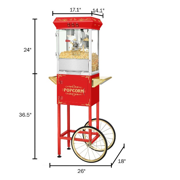 Superior Popcorn 8 Oz Movie Night Popcorn Maker Machine And Cart Red