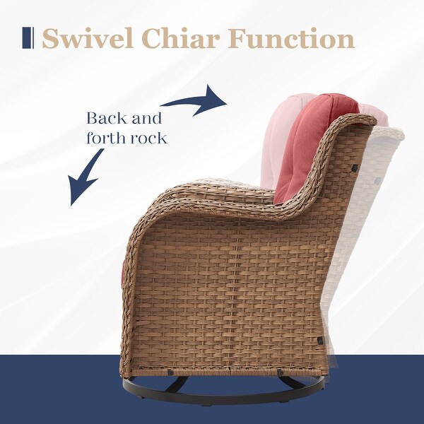 Pocassy PE Wicker Rocking Chair Swivel Chairs Glider Chair