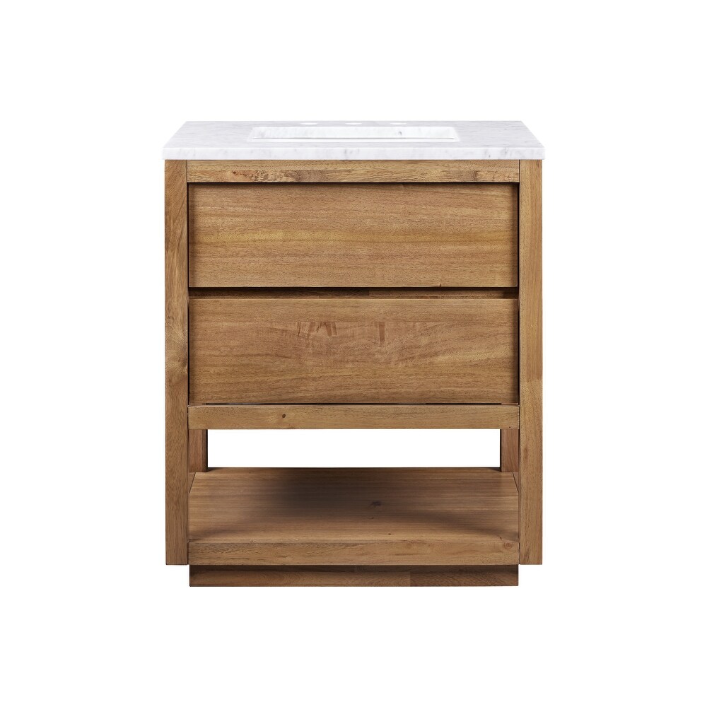 Oakman Mango Wood Single Sink Carrara White Marble Countertop Bath Vanity