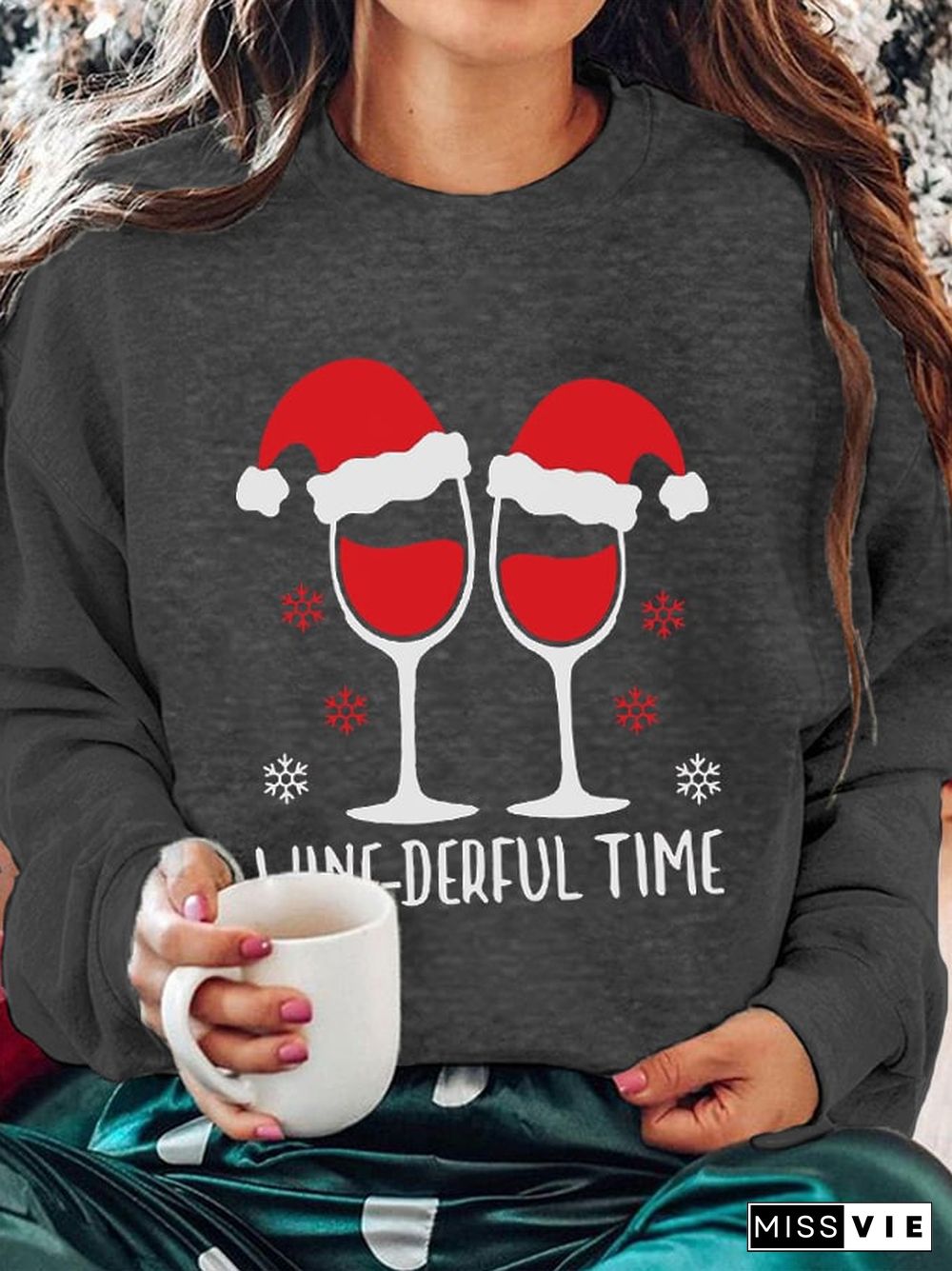 Women's Christmas Wine-derful Time Printed Sweatshirt