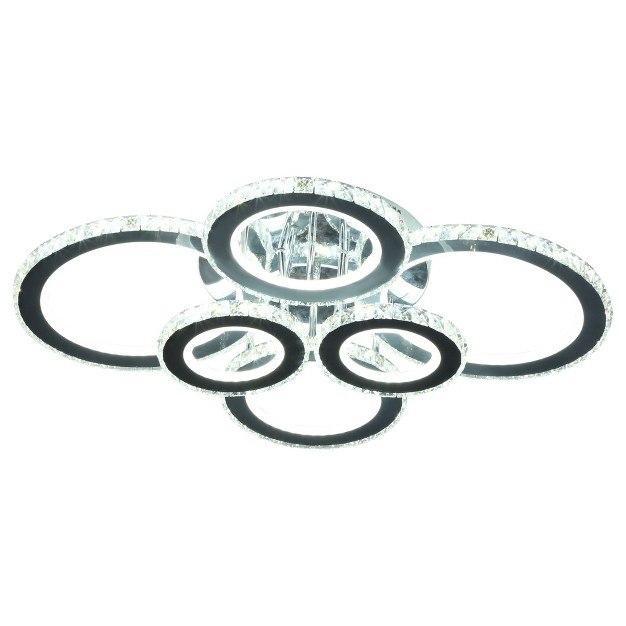 Homcom Elegant Led Chandelier With 6 Rings Ceiling Light With Cool White Lighting For Living Room Dining Room Or Bedroom Silver