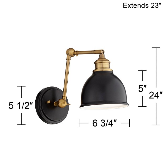 Barnes And Ivy Sania Modern Swing Arm Wall Lamps Set Of 2 Black Brass Plug in Light Fixture Adjustable Up Down Shade For Bedroom Bedside Living Room