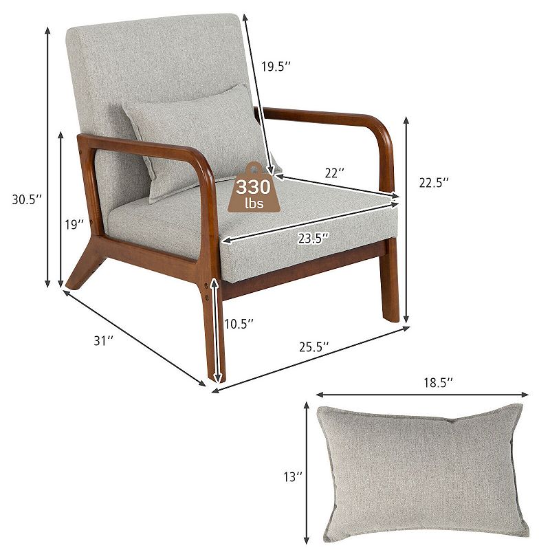 Modern Accent Chair with Rubber Wood Frame and Lumbar Pillow