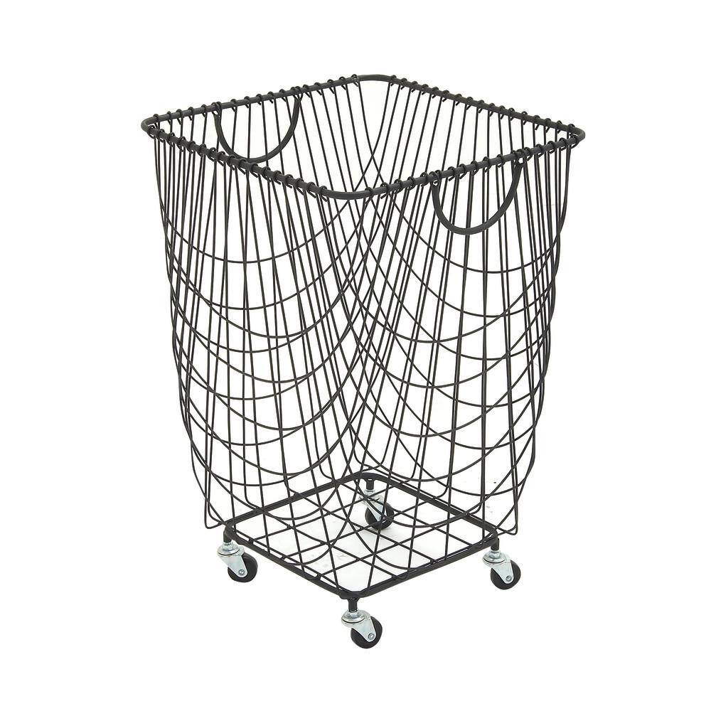 CosmoLiving by Cosmopolitan Black Deep Set Metal Mesh Laundry Basket Storage Cart with Wheels and Handles 29021