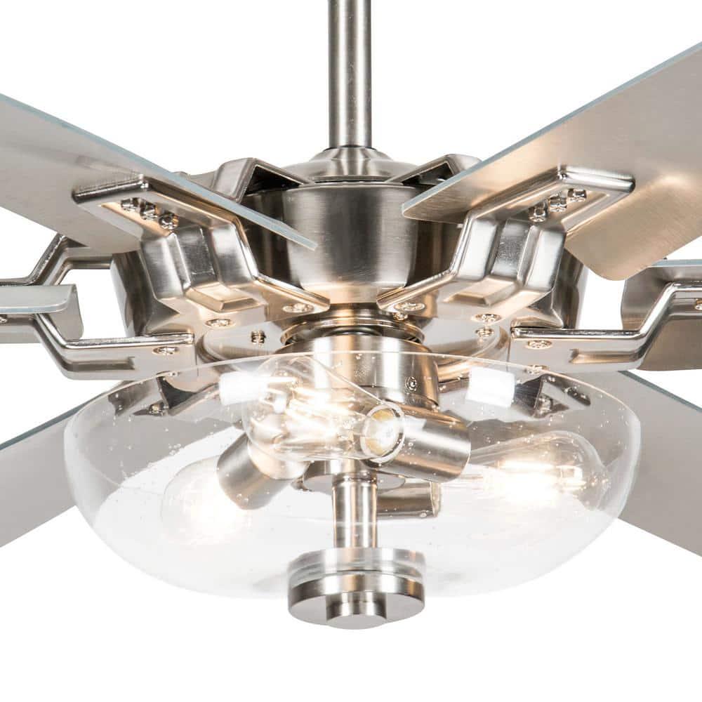 Flint GARDEN 70 in Brushed Nickel 6 Blades Indoor Ceiling Fan with Glass Light Kit and Remote Control