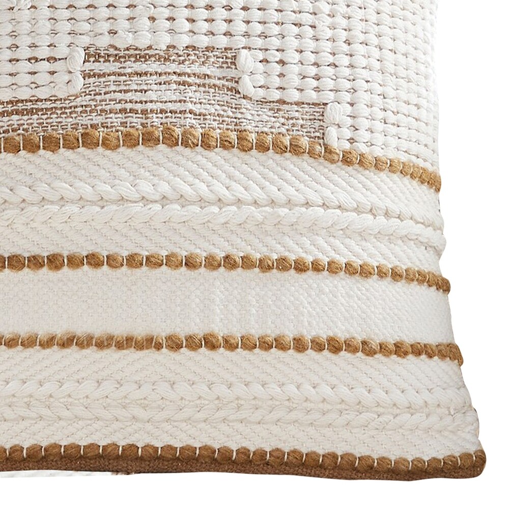 18 Inch Decorative Throw Pillow Cover  Brown Textured Design  White Fabric