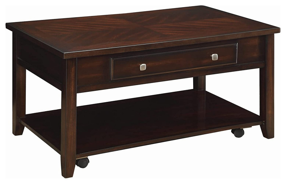 Classic Coffee Table  Lower Shelf  ampStorage Drawer With Rectangular Top  Walnut   Traditional   Coffee Tables   by Decor Love  Houzz