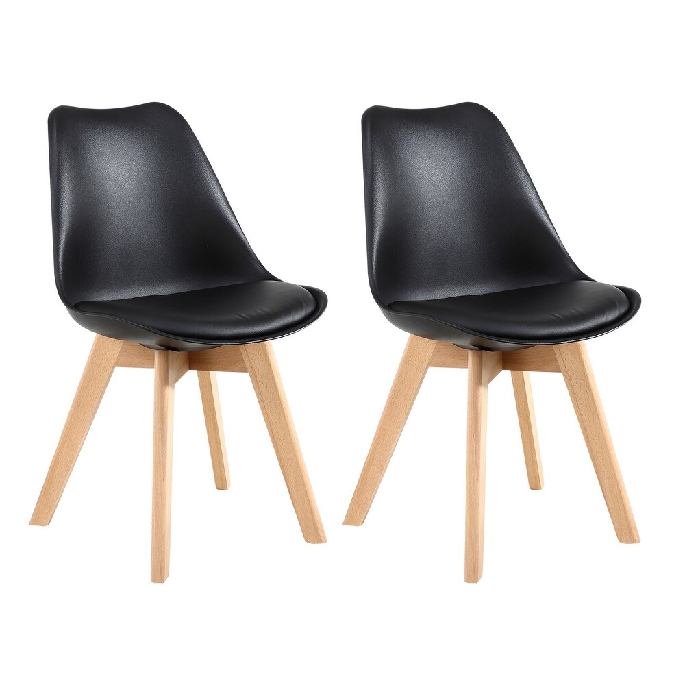 PU Leather Dining Chairs Upholstered Shell Chairs with Wood Legs Set of 2