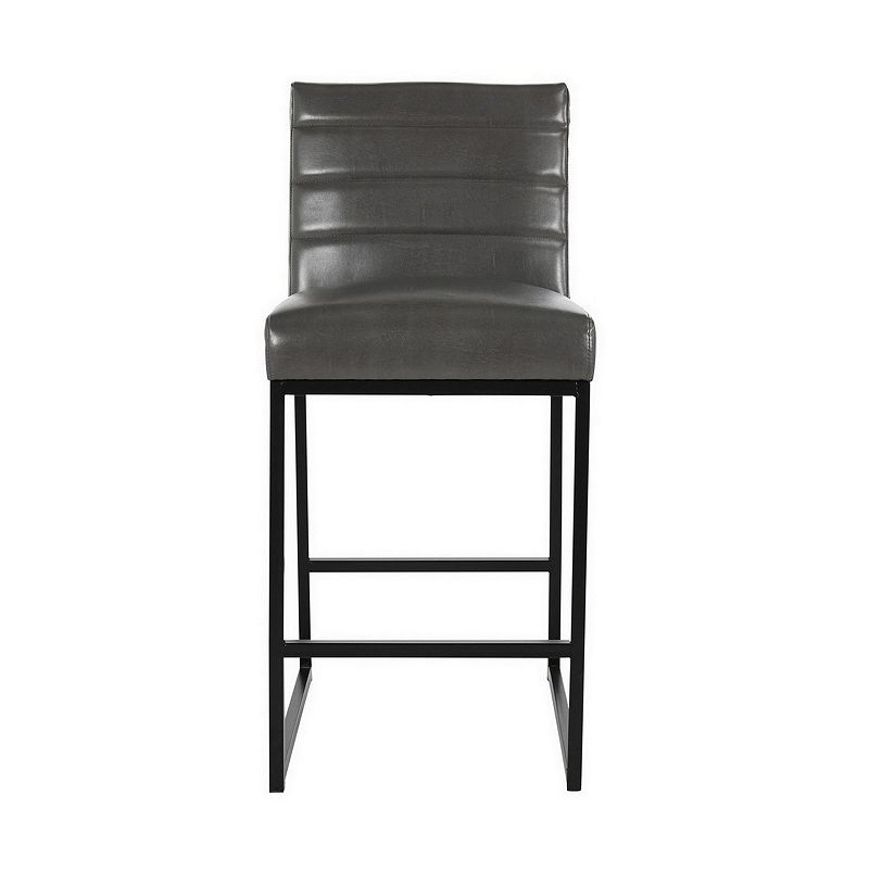 Vinn 26 Inch Modern Counter Stool， Channel Tufted， Vegan Faux Leather， Gray