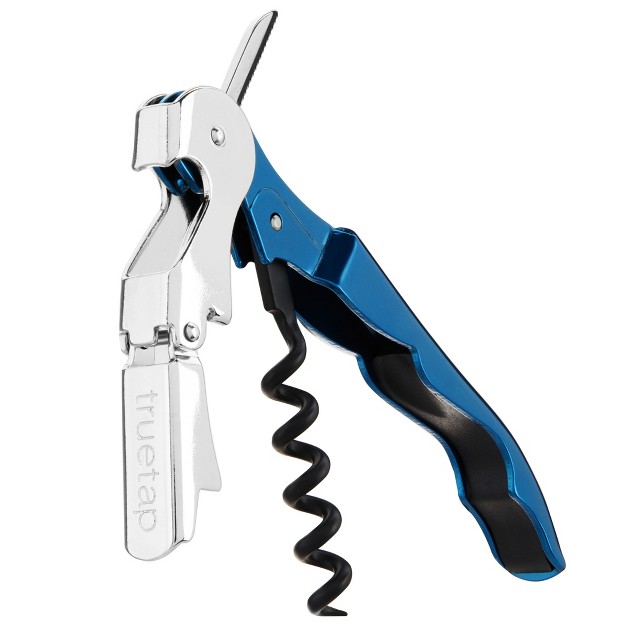 True Truetap Metallic Blue Double Hinged Waiter s Corkscrew Stainless Steel Wine Key With Foil Cutter