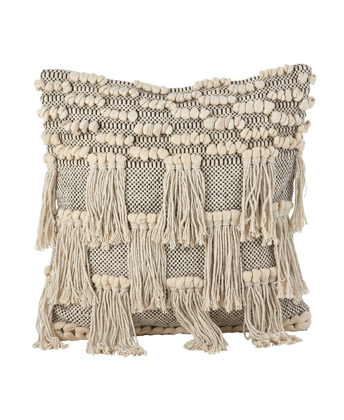 Saro Lifestyle Moroccan Wedding Fringed Cotton Decorative Pillow， 18 x 18