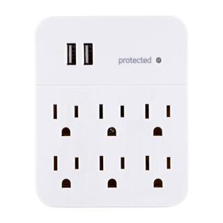 GE 6-Outlet 2 USB Charging Surge Protector Tap White 36735