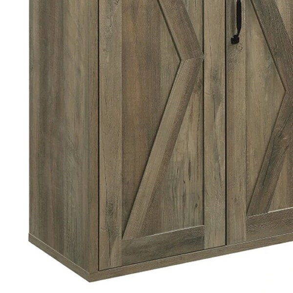 39 Inch Wood Sideboard Buffet Cabinet， 3 Barn Style Doors， Rustic Oak - 12 L x 39 W x 40 H， in inches