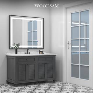 WOODSAM 48 in. W x 40 in. H Rectangular Alluminum Framed Anti-Fog LED Lighted Wall Bathroom Vanity Mirror in Matt Black LMR-06-4840-NB