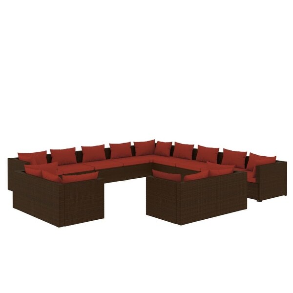 13 Piece Patio Lounge Set with Cushions Brown Poly Rattan - Overstock - 36365542