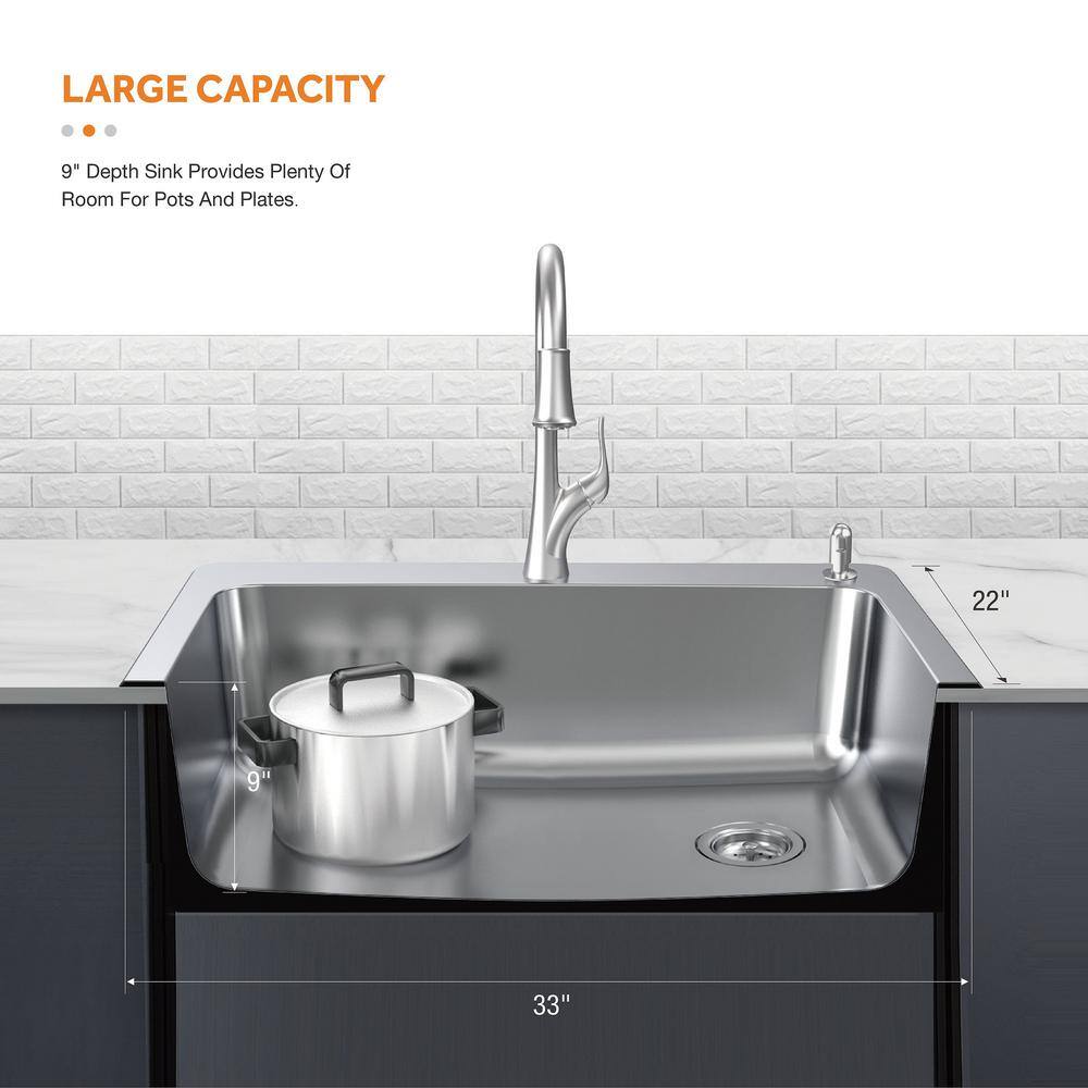 Glacier Bay All-in-One Drop-in/Undermount 18G Stainless Steel 33 in. Single Bowl Kitchen Sink with Right Drain