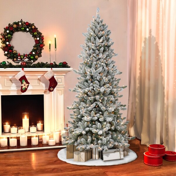 Puleo International PreLit 7.5' Slim Flocked Royal Majestic Spruce Artificial Christmas Tree