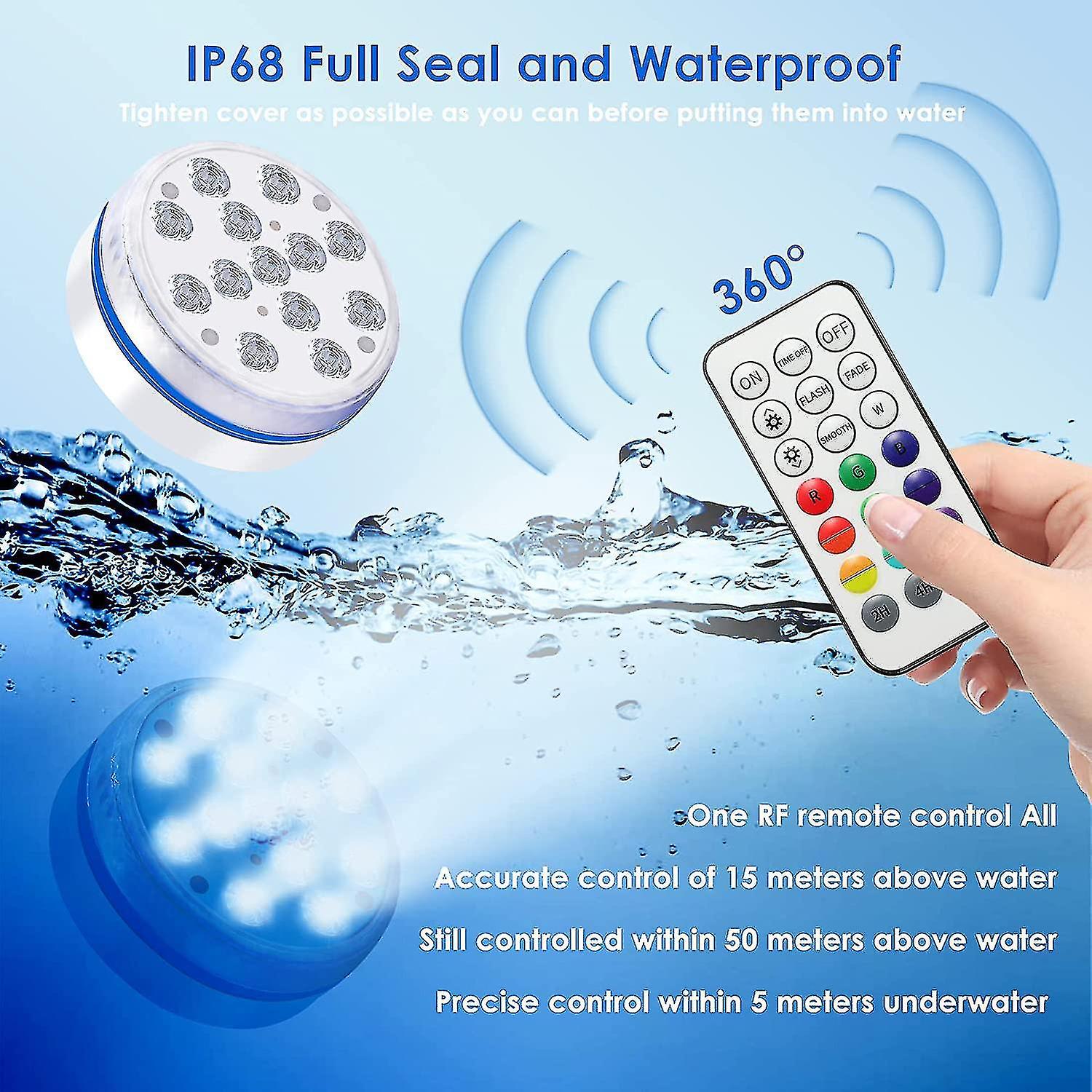 Submersible Led Pool Light，upgraded Ip68 Waterproof Pool Light Underwater With Remote Rf， 4 Magnets，