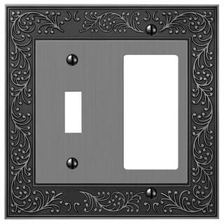 AMERELLE Bleinhem 2 Gang 1-Toggle and 1-Rocker Metal Wall Plate - Antique Nickel 43TRAN