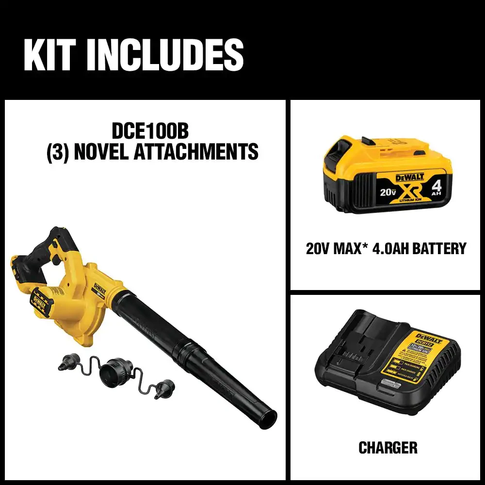 Dewalt 20-Volt MAX Cordless Compact Jobsite Blower 135 MPH 100 CFM With (1) 20-Volt 4.0Ah Battery and Charger