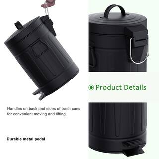 Innovaze 3.2 Gal.12-Liter and 0.8 Gal. 3-Liter Old Time New York Style Round Black Metal Step-on Trash Can Set MGCS-AP1802