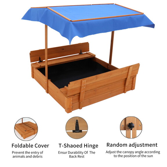 Wood Sandbox with Cover  Sand Box with 2 Bench Sea...