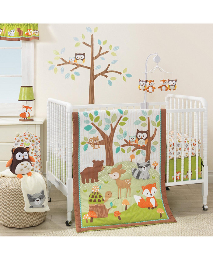 Bedtime Originals Friendly Forest White Brown Green Woodland Animals and Trees 3-Piece Nursery Baby Crib Bedding Set