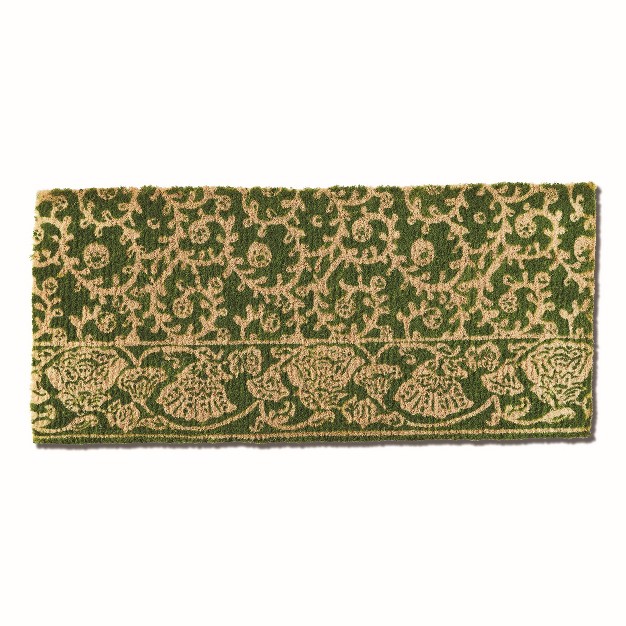 Waterlily Scroll Print Estate Rectangle Indoor And Outdoor Coir Door Welcome Mat Green