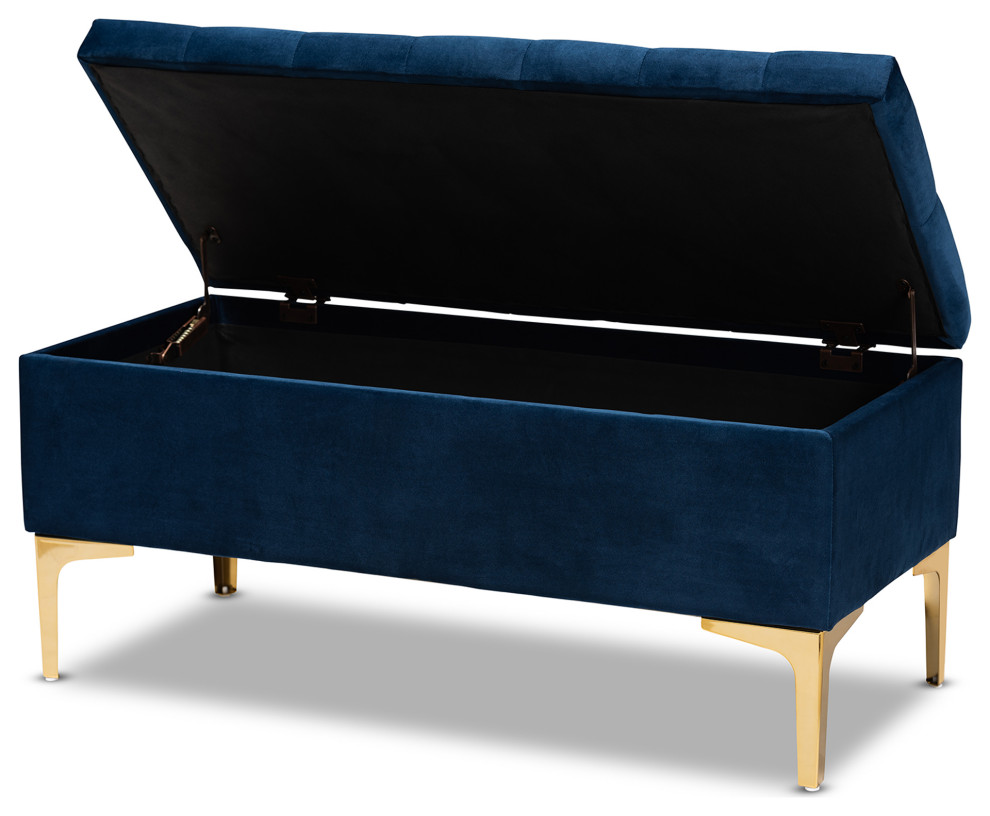 Espinoza Upholstered Gold Button Tufted Storage Ottoman   Contemporary   Footstools And Ottomans   by Baxton Studio  Houzz