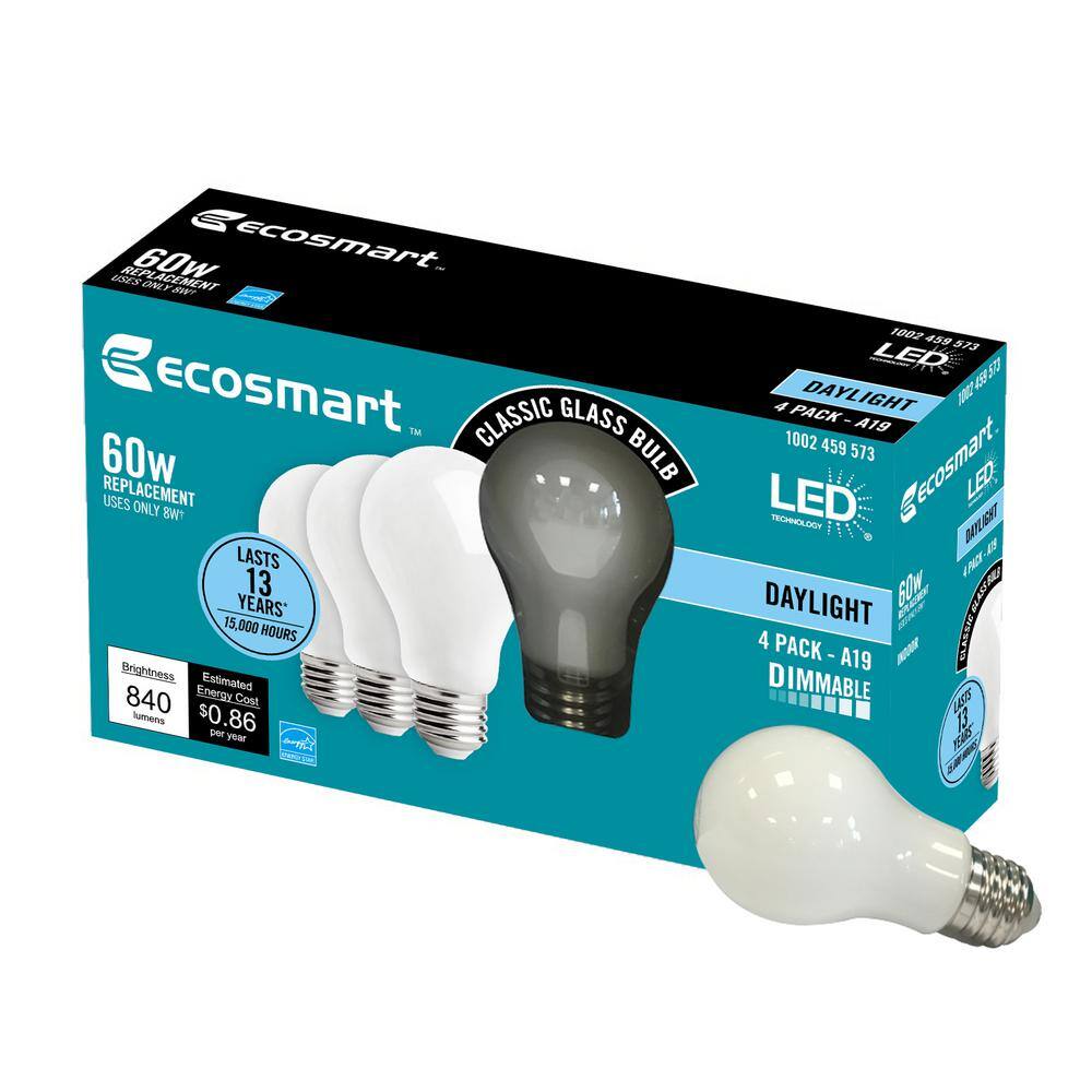 EcoSmart 60-Watt Equivalent A19 Dimmable ENERGY STAR Frosted Filament LED Light Bulb Daylight (16-Pack) A8A19A60WESD03