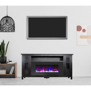 Cambridge Somerset 70 in. Black Electric Fireplace TV Stand in Multi-Color with LED Flame Driftwood Log Display and Remote Control CAM6938-2COF