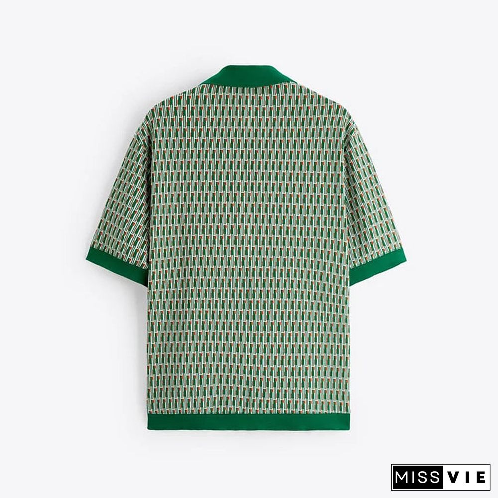 Green Square Vacation Breasted Shirt And Shorts Co-Ord