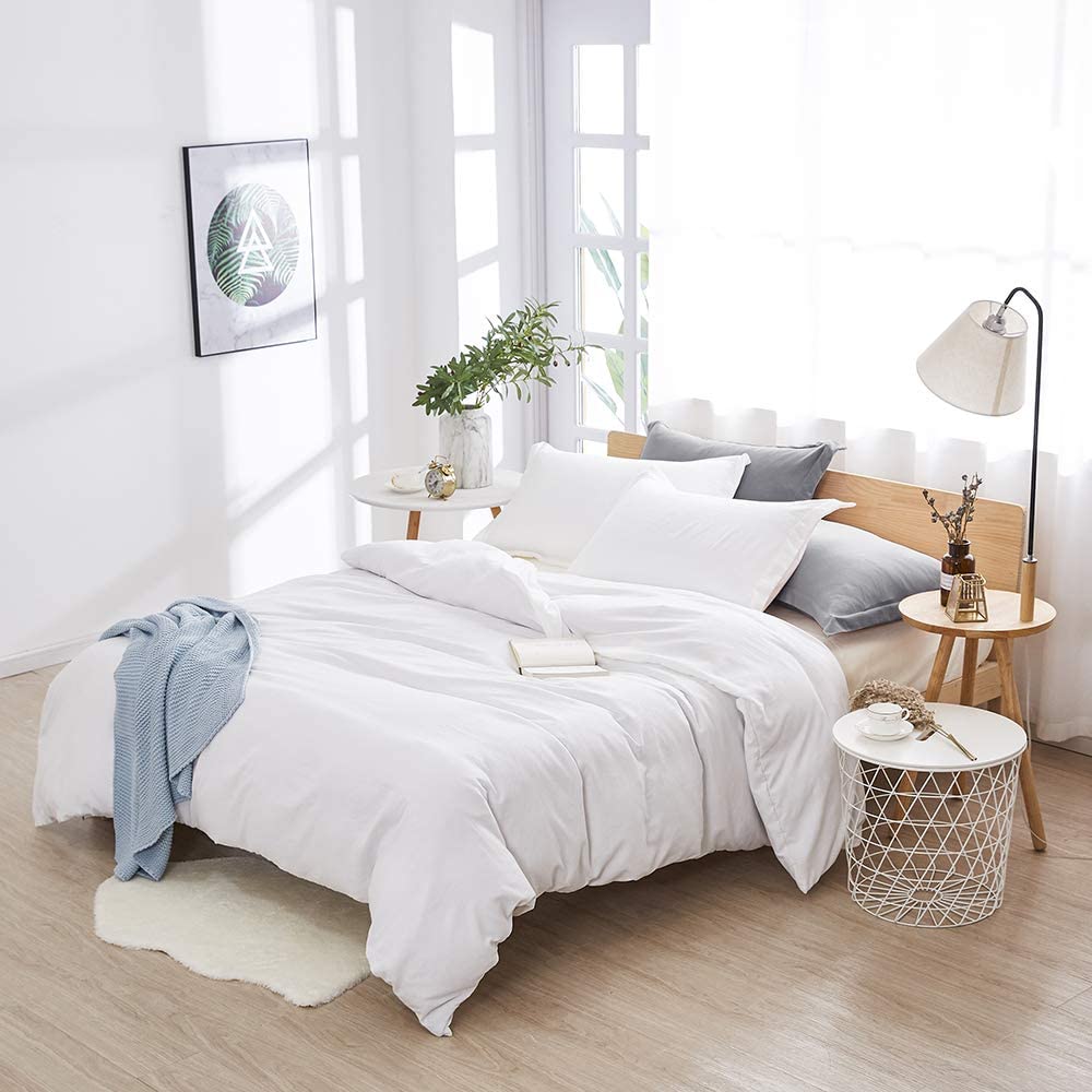 Dreaming Duvet Cover Set 100% Washed Microfiber 3 pcs Solid Color - Soft and Breathable with Zipper Closure & Corner Ties