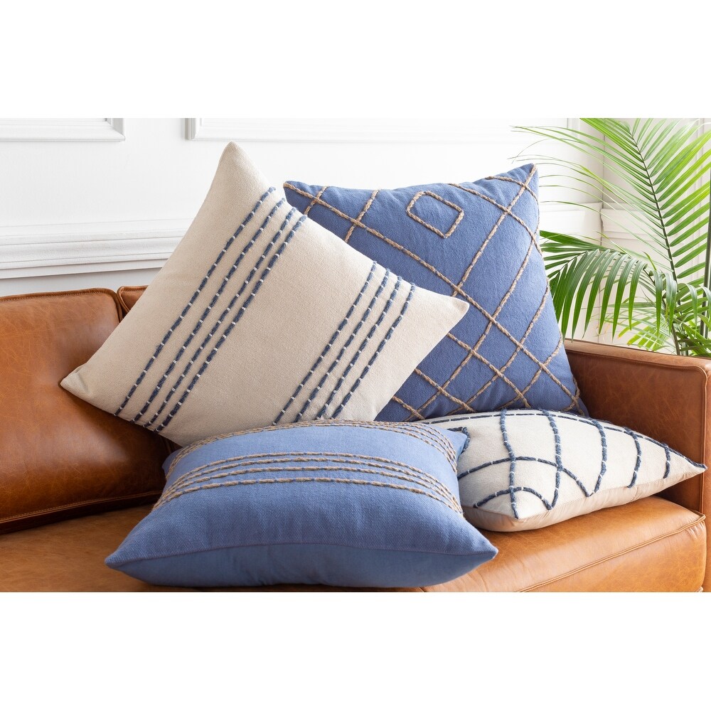 Artistic Weavers Malik Cream   Navy Hand Embroidered Throw Pillow Cover (22\