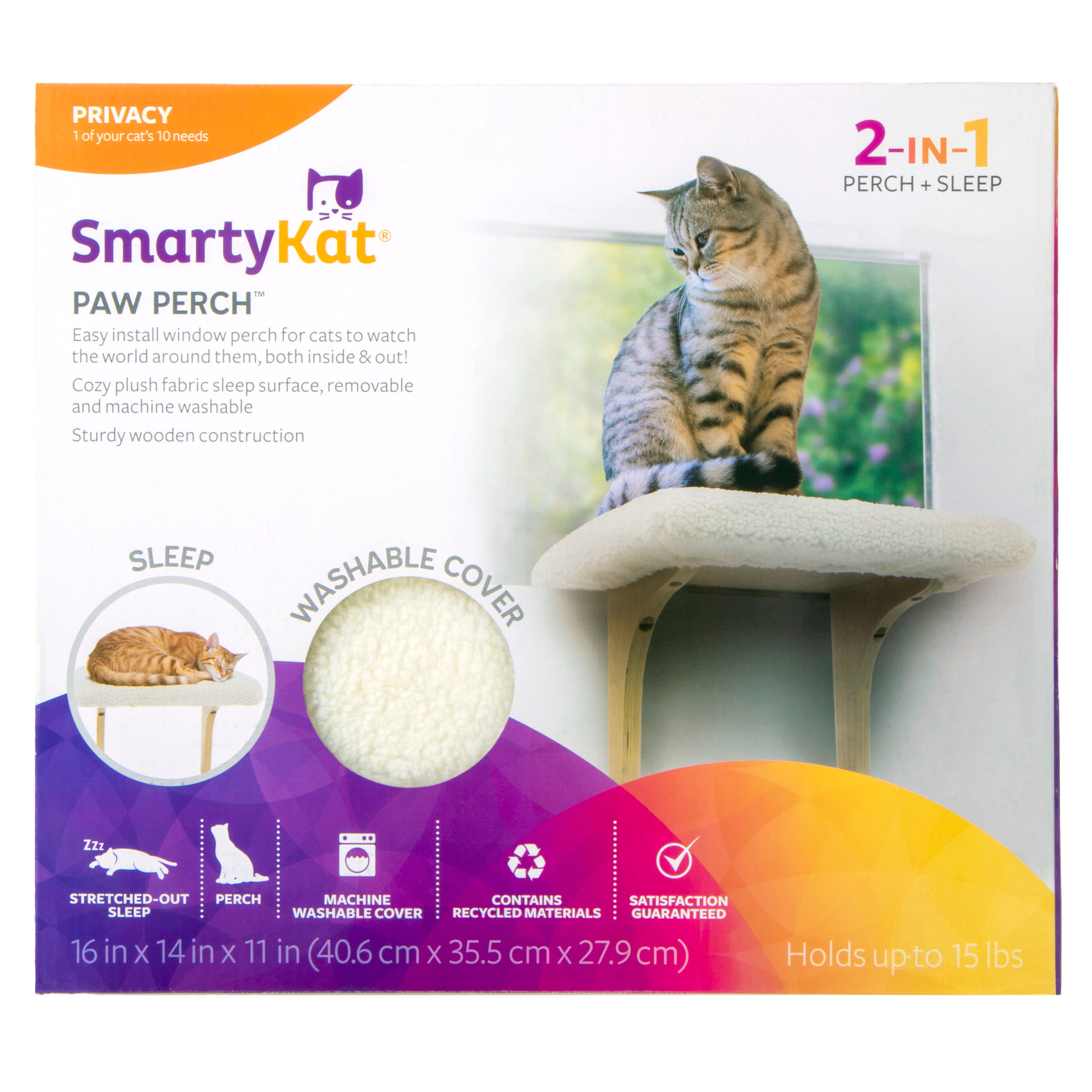 SmartyKat Paw Perch Padded Window Sill Mounted Mat Cat Perch and Plush Sherpa Cover， Cream