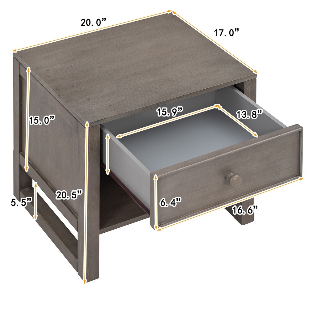 Wooden Nightstand with a Drawer and an Open Storage  End Table for Bedroom