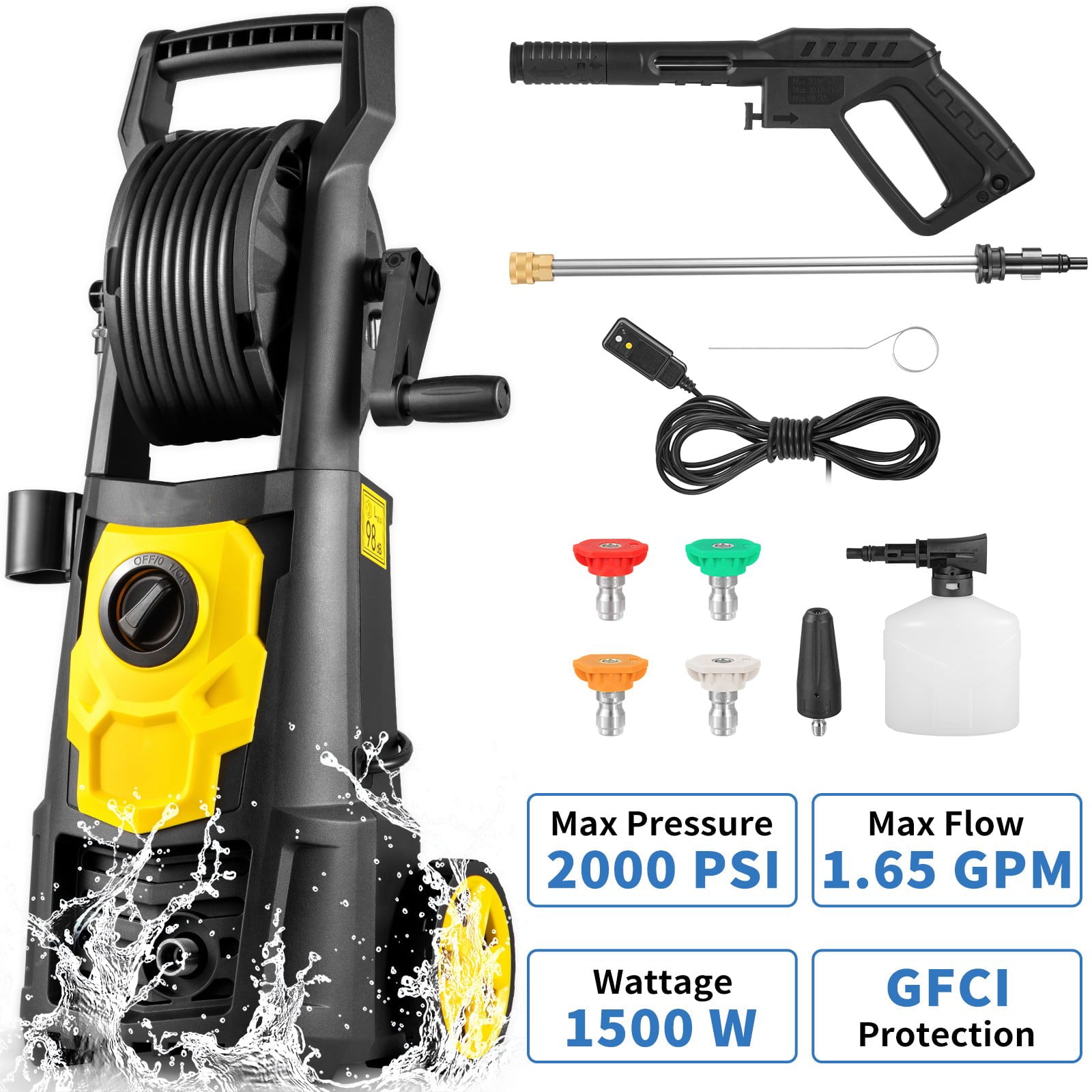 BENTISM Electric Pressure Washer High Pressure Washer 2000 PSI 1.65/1.76 GPM Patio[1.65 GPM with Hose Reel]