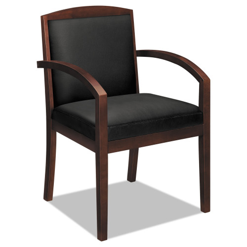 HON TopFlight Leather Guest Chair， 23.38 x 23.75 x 36.38， Black Seat/Mahogany Back， Mahogany Base (VL853NSB11)