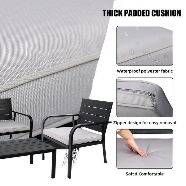 4 PCS Outdoor Patio Chairs Set with Coffee Table， Outdoor Furniture Set with High Density PE and Heavy-duty Steel Frame - Overstock - 37928703