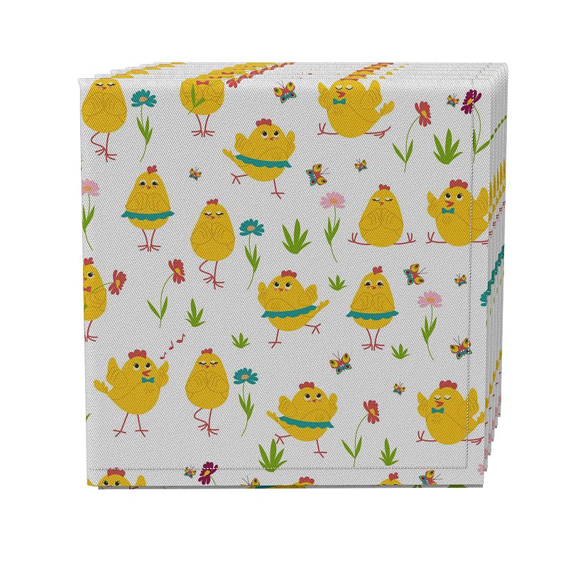 Napkin Set of 4， 100% Cotton， 20x20， Dancing Chickens