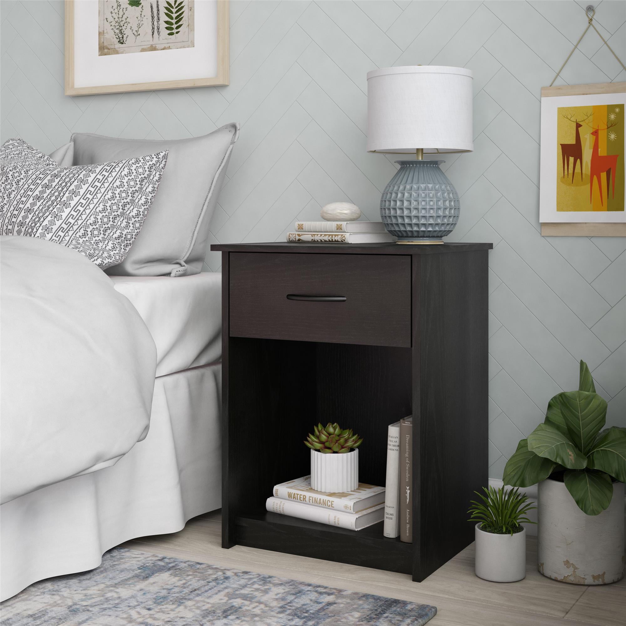 Mainstays Classic Nightstand with Drawer, Black Oak