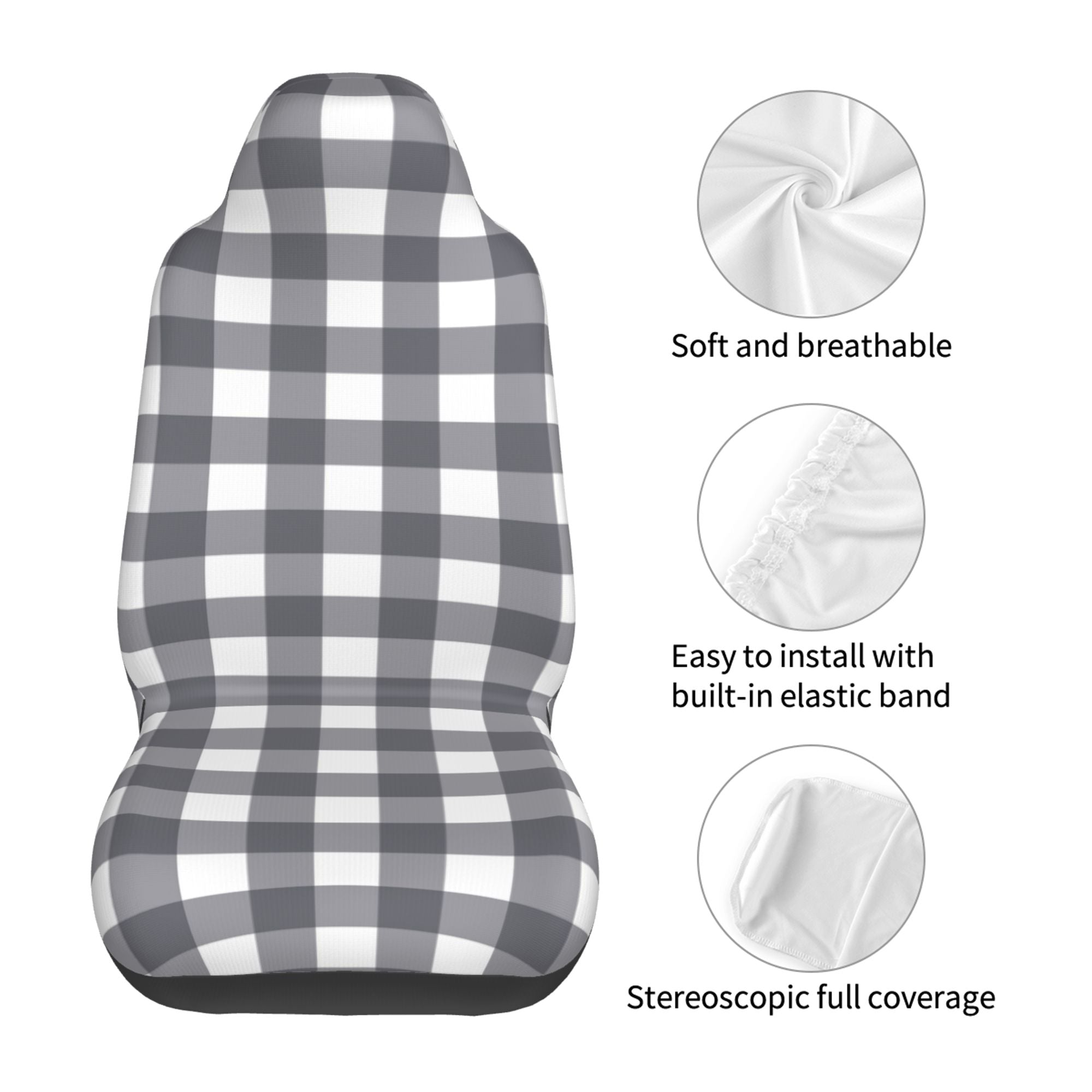 ZICANCN Car Seat Cover Gray Gingham Print Car Front Seat Covers Protectors ， Automotive Seat Covers for Cars Trucks Suv