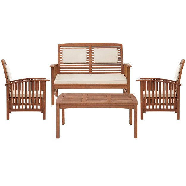 Lyndon 4pc Eucalyptus Wood Outdoor Conversation Set With Bench Chairs amp Table Alaterre Furniture