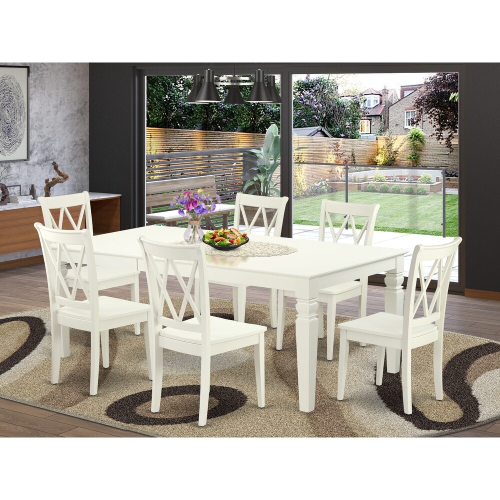 East West Furniture Dining Table Set   A Rectangle Dining Table and Wood Seat Chairs  42x84 Inch  Linen White(Pieces Option)