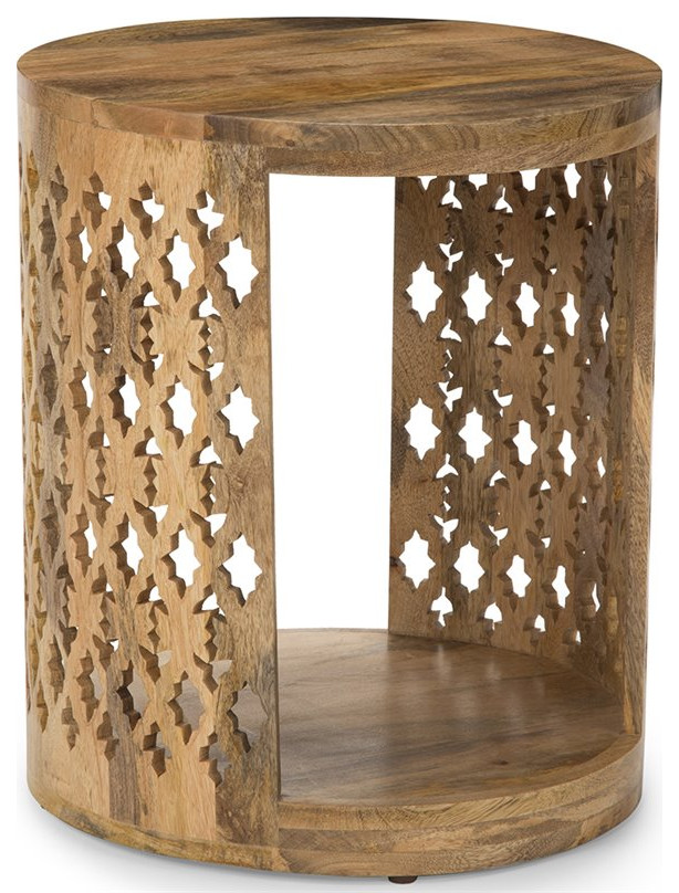 Steve Silver Brinley 18 quotRound Accent Wood End Table in Natural   Mediterranean   Side Tables And End Tables   by HedgeApple  Houzz