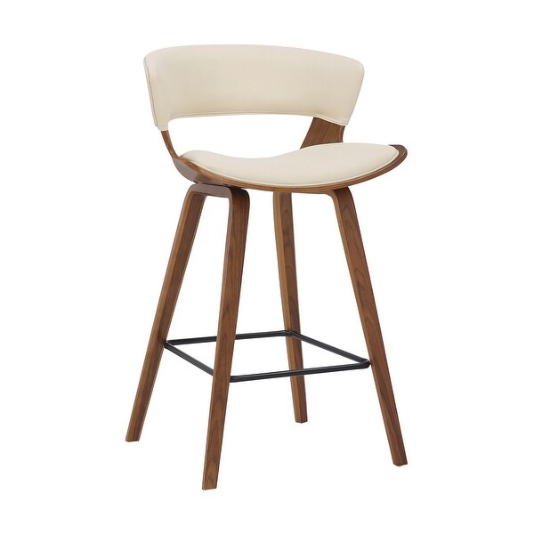 27 Inches Saddle Seat Leatherette Counter Stool， Cream and Brown