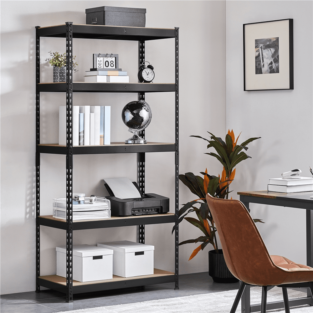 Topeakmart 4 Pieces of 5 Tiers Adjustable Metal Storage Shelving Heavy Duty Boltless Display Stand, Black