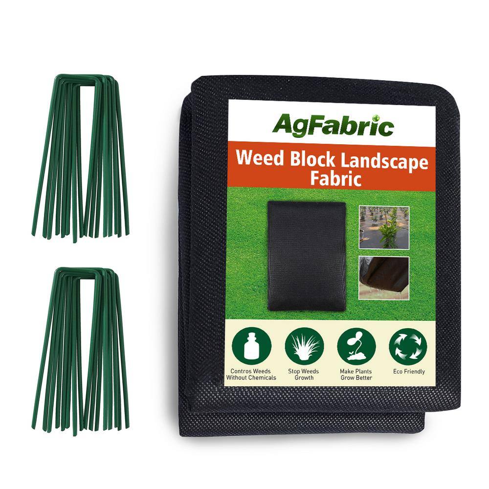 Agfabric 3 ft. x 50 ft. 1.5oz. Non-Woven Weed Barrier Landscape Fabric with 20 U-Shaped Securing Pegs WBP150350